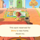 A villager stands outside Shino's future home in Animal Crossing New Horizons.